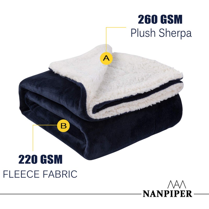 NANPIPER Sherpa Blanket Warm Blankets for Winter Super Soft Fuzzy Flannel Fleece/Wool Like Reversible Velvet Plush Couch Blanket Lightweight(Navy Blue Throw Size 50"x60") - Image 3